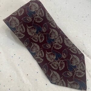 Giorgio Armani Burgundy and Blue Leaf Pattern Tie